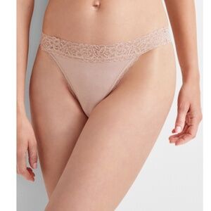 State of Day Women's Cotton Blend Lace-Trim Thong Underwear, Nude Blush